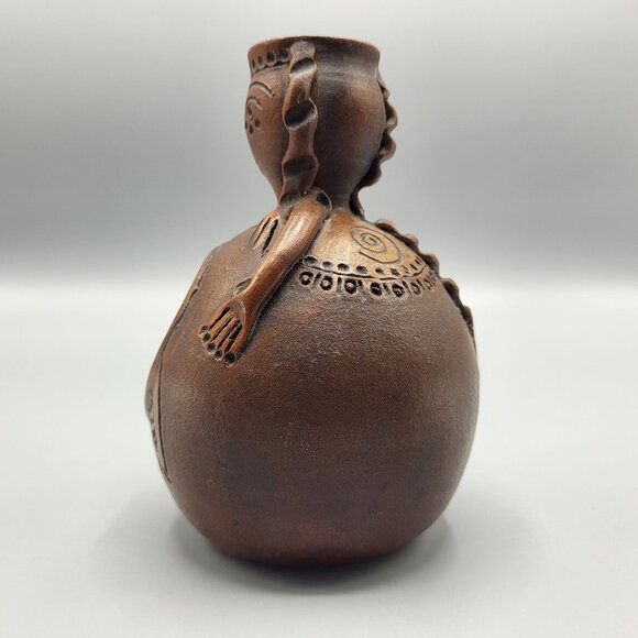 Vintage Signed Terracotta Folk Art Handcrafted Clay Incense Burner Female Figure - Picture 8 of 15